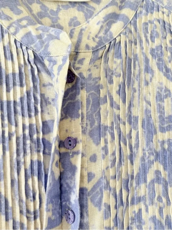 Coldwater Creek Linen Tunic Dress Blue White Paisley Print Pintuck Size M - Picture 10 of 13